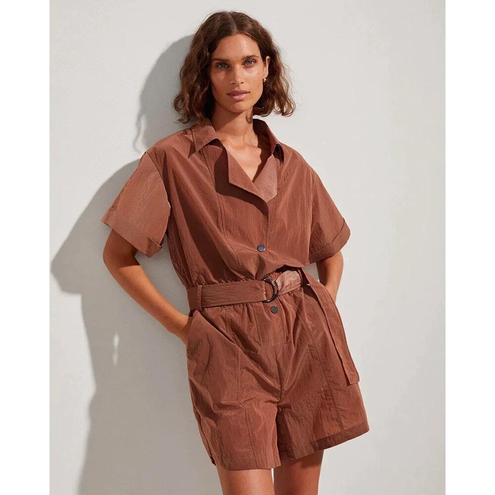 Varley Belle Boxy Playsuit Romper Clove Brown Shimmer Size Medium NEW